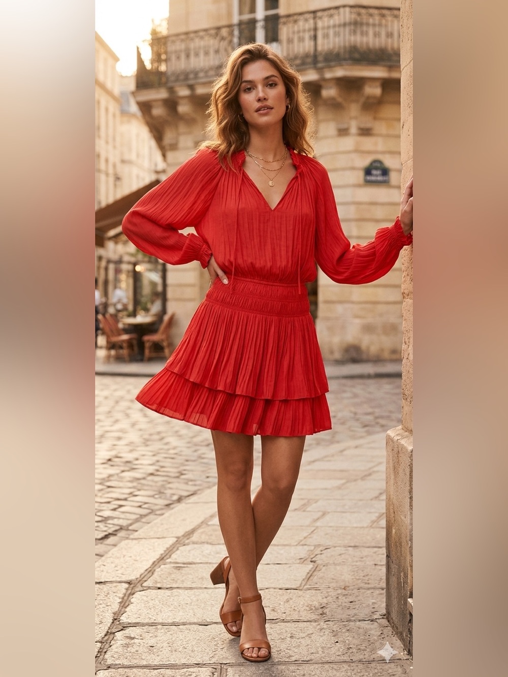 Anthropologie Current Air PLEATED Mini Dress Color Flame, Bright Red Size S